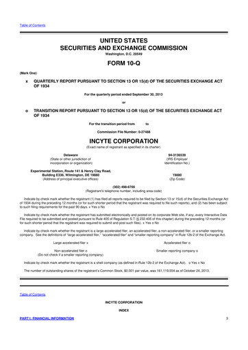 Thumbnail Incyte 10-Q Quarterly Report FY2013 