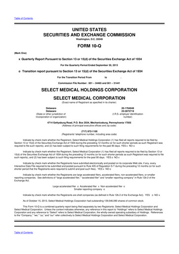Thumbnail Select Medical Holdings 10-Q Quarterly Report FY2013 
