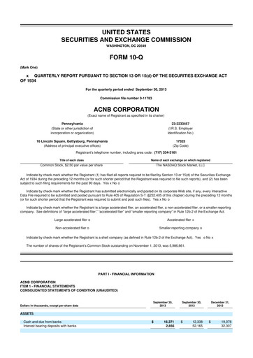 Thumbnail ACNB Corporation
 10-Q Quarterly Report FY2013 