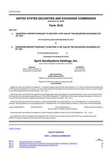 Miniature Spirit AeroSystems 10-Q Rapport trimestriel 2013 