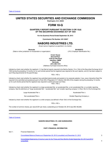 Miniature Nabors Industries
 10-Q Rapport trimestriel 2013 