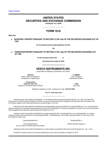 Thumbnail Veeco
 10-Q Quarterly Report FY2012 