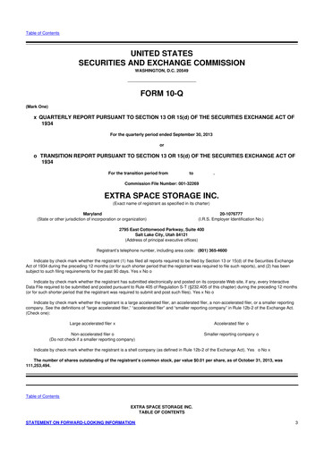 Miniature Extra Space Storage
 10-Q Rapport trimestriel 2013 