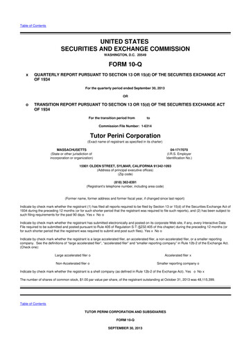 Miniature Tutor Perini Corporation
 10-Q Rapport trimestriel 2013 