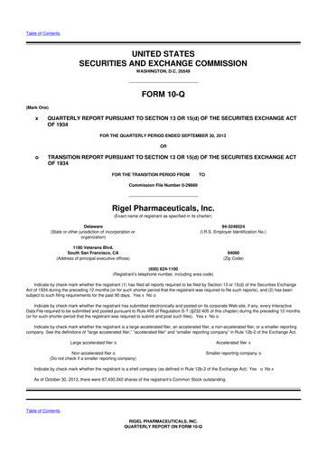 Thumbnail Rigel Pharmaceuticals 10-Q Quarterly Report FY2013 