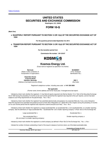 Thumbnail Kosmos Energy 10-Q Quarterly Report FY2013 