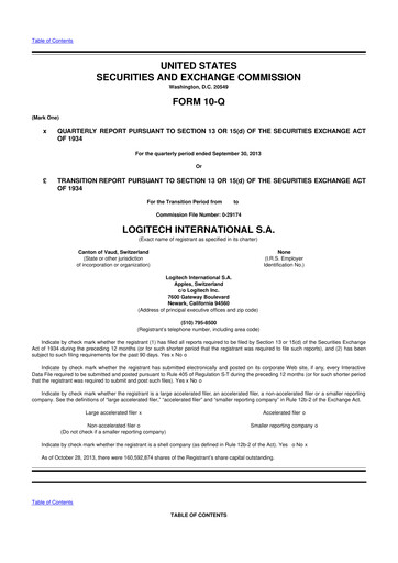 Miniature Logitech 10-Q Rapport trimestriel 2014 