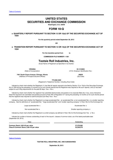 Miniature Tootsie Roll Industries
 10-Q Rapport trimestriel 2013 