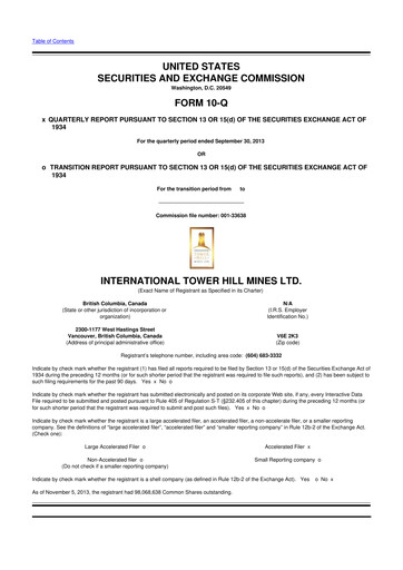 Thumbnail International Tower Hill Mines 10-Q Quarterly Report FY2013 