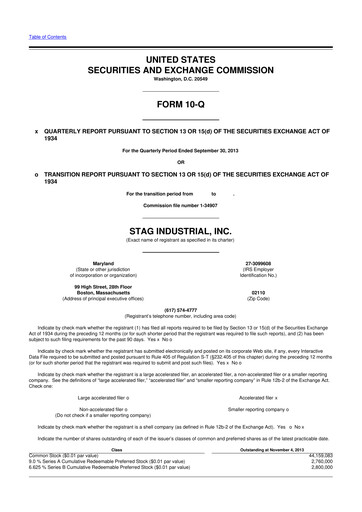 Thumbnail STAG Industrial 10-Q Quarterly Report FY2013 