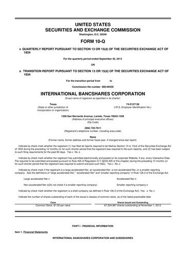 Thumbnail International Bancshares Corp 10-Q Quarterly Report FY2013 
