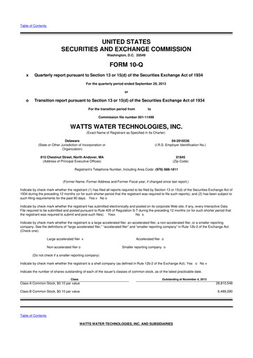 Miniature Watts Water Technologies
 10-Q Rapport trimestriel 2013 