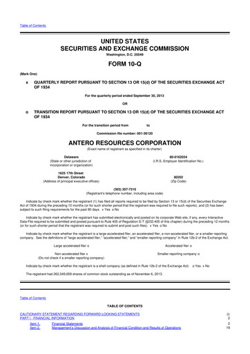Thumbnail Antero Resources
 10-Q Quarterly Report FY2013 