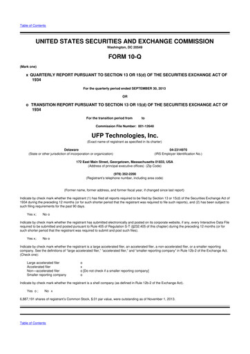 Thumbnail UFP Technologies
 10-Q Quarterly Report FY2013 