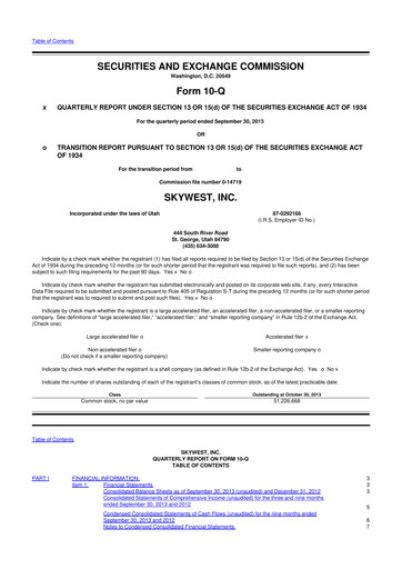 Thumbnail SkyWest 10-Q Quarterly Report FY2013 