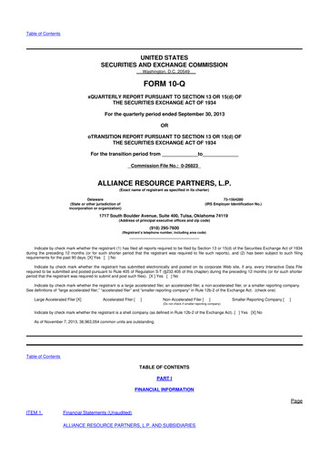 Vorschaubild Alliance Resource Partners 10-Q Quartalsbericht  