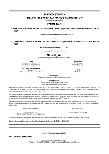 Thumbnail Matson 10-Q Quarterly Report FY2013 
