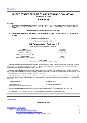 Thumbnail USA Compression Partners
 10-Q Quarterly Report FY2013 