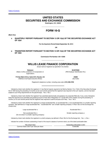 Thumbnail Willis Lease Finance Corporation 10-Q Quarterly Report FY2013 