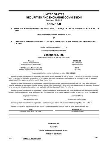 Miniature BankUnited
 10-Q Rapport trimestriel 2013 
