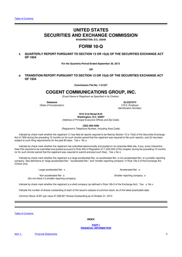 Thumbnail Cogent Communications
 10-Q Quarterly Report FY2013 