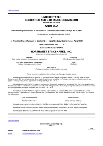 Thumbnail Northwest Bancshares
 10-Q Quarterly Report FY2013 
