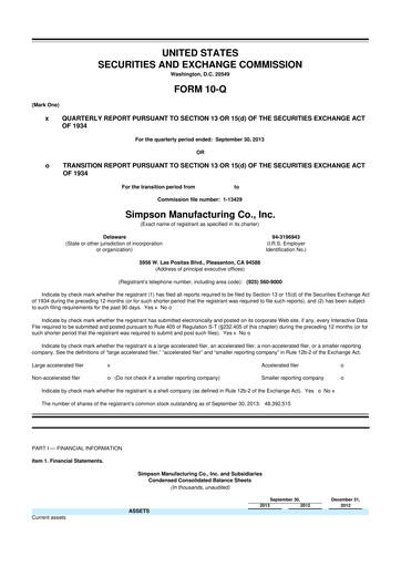 Thumbnail Simpson Manufacturing Company
 10-Q Quarterly Report FY2013 