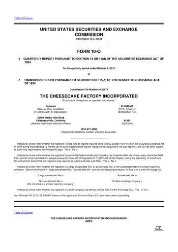 Vorschaubild The Cheesecake Factory
 10-Q Quartalsbericht 2013 