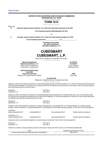 Thumbnail CubeSmart
 10-Q Quarterly Report FY2013 