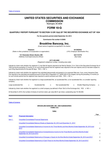 Thumbnail Brookline Bancorp 10-Q Quarterly Report FY2013 