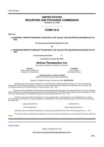 Vorschaubild Amicus Therapeutics
 10-Q Quartalsbericht 2013 