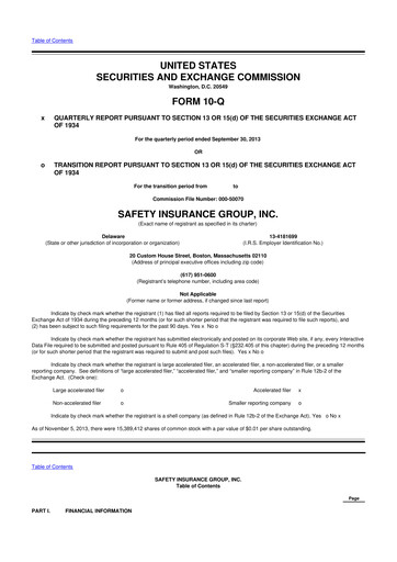 Miniature Safety Insurance
 10-Q Rapport trimestriel 2013 