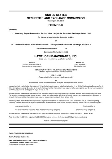 Vorschaubild Hawthorn Bancshares 10-Q Quartalsbericht  