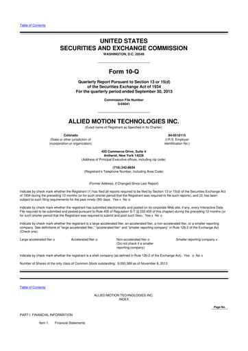 Thumbnail Allient 10-Q Quarterly Report FY2013 