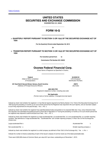 Thumbnail Oconee Federal Financial 10-Q Quarterly Report FY2014 