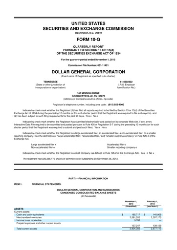 Miniature Dollar General 10-Q Rapport trimestriel 2013 