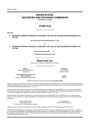 Vorschaubild Royal Gold
 10-Q Quartalsbericht 2014 