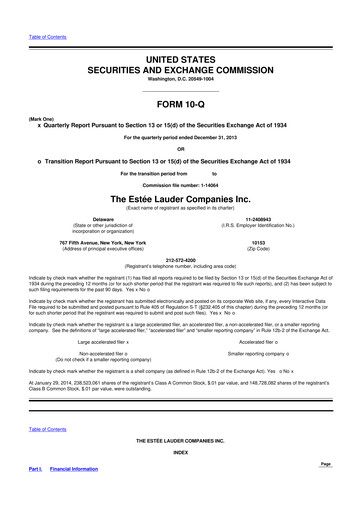 Miniature Estee Lauder 10-Q Rapport trimestriel 2014 