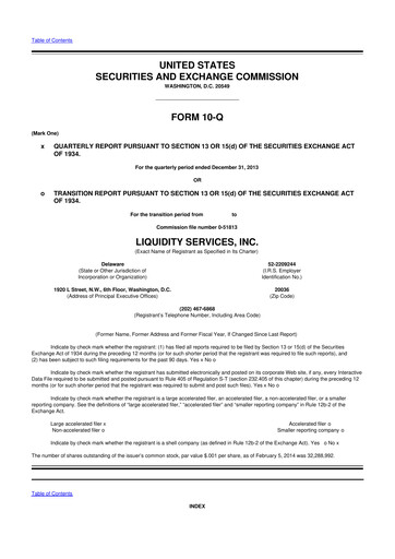 Miniature Liquidity Services
 10-Q Rapport trimestriel 2014 