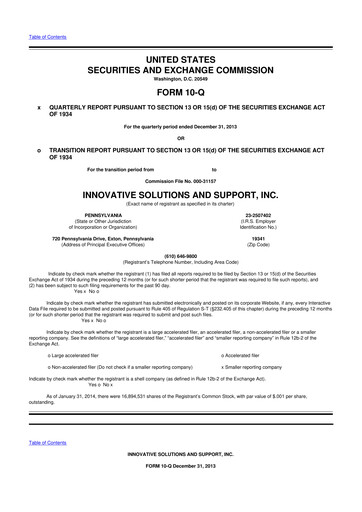 Thumbnail Innovative Solutions and Support 10-Q Quarterly Report FY2014 