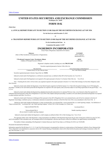 Thumbnail Ingredion 10-K Annual Report 2013