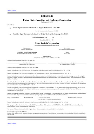 Miniature Tutor Perini Corporation
 10-K Rapport annuel 2013