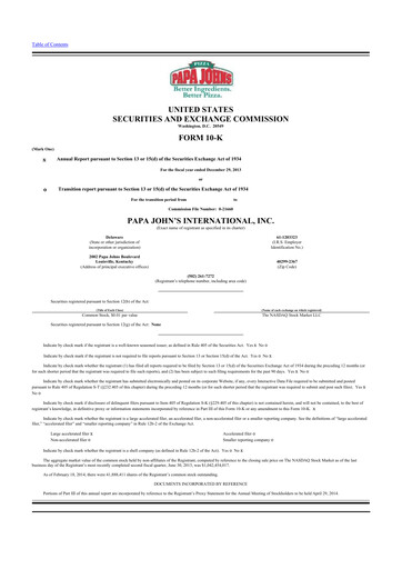 Thumbnail Papa John's Pizza
 10-K Annual Report 2013