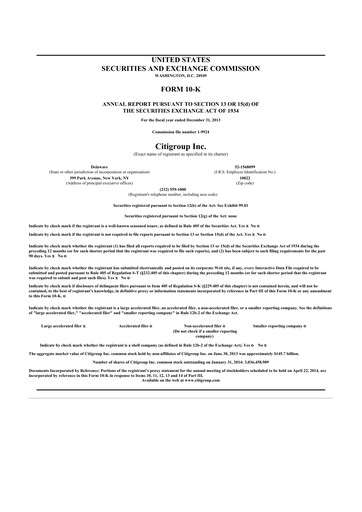 Miniature Citigroup 10-K Rapport annuel 2013