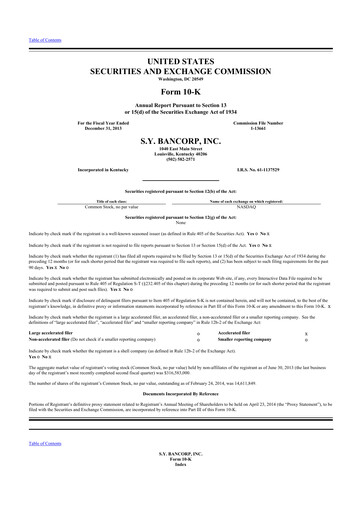 Thumbnail Stock Yards Bancorp 10-K Annual Report 2013