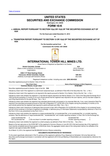 Thumbnail International Tower Hill Mines 10-K Annual Report 2013