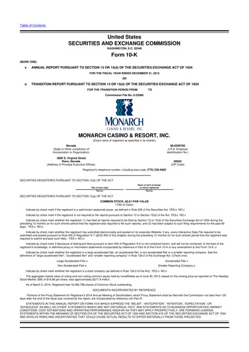 Thumbnail Monarch Casino & Resort 10-K Annual Report 2013