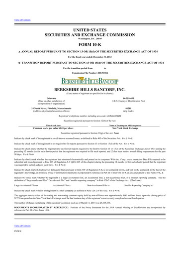 Thumbnail Berkshire Hills Bancorp 10-K Annual Report 2013