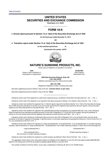 Thumbnail Nature's Sunshine Products 10-K Annual Report 2013