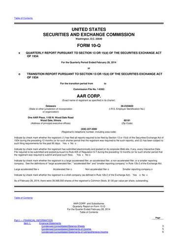 Thumbnail AAR 10-Q Quarterly Report FY2014 
